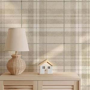 Neutral Fall Plaid Peel & Stick WALLPAPER- Paradise Valley Tartan Unpasted, FABRIC Rustic Wallpaper, Home Décor, Nursery Wallpaper T0043-52