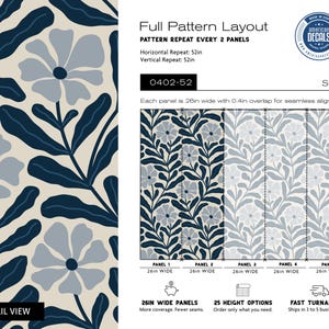 Scandinavian Navy Blue Powder Room Wallpaper, Floral Bathroom Wallpaper 0402-52 image 4