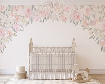 Removable Mural IRENE Canopy Floral Wall Decals Nursery Wallpaper Décor Peonies Watercolor Floral Girls Baby Room