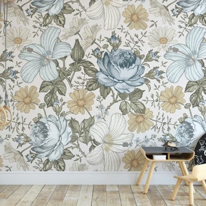 Peel & Stick WALLPAPER JAZMARIE Vintage Flowers Eclectic Floral Girl Nursery Wall Easier Application Removable Self Adhesive Fabric 0135L image 5