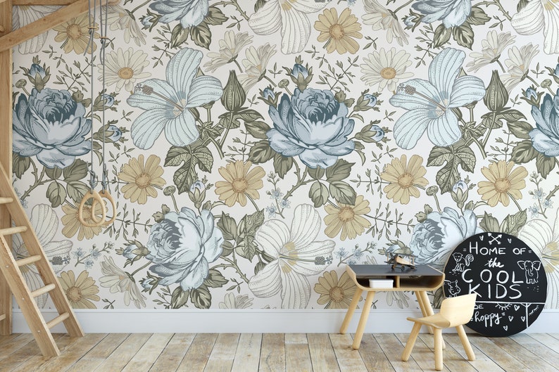 Peel & Stick WALLPAPER JAZMARIE Vintage Flowers Eclectic Floral Girl Nursery Wall Easier Application Removable Self Adhesive Fabric 0135L image 5