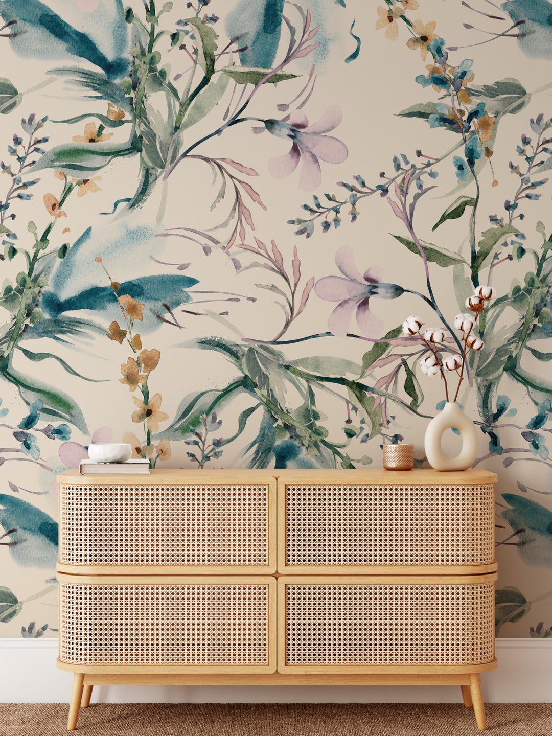 Watercolor Floral Wallpaper | Removable Peel & Stick Fabric, Soft ...