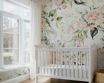 Floral Wallpaper, Pink Nursery Wallpaper, Katie Roses Peel and Stick 0126-78