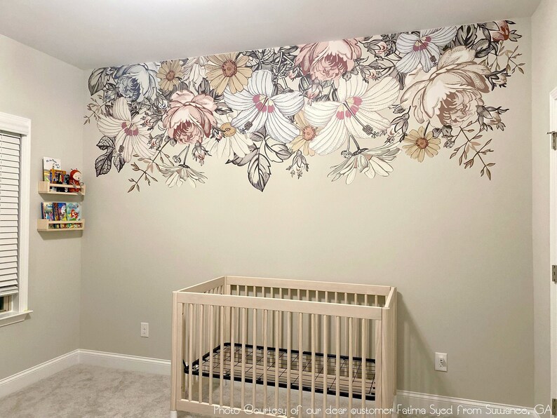 CAMILA Wall Decal BORDER Floral Nursery Vintage Flowers Wall Etsy