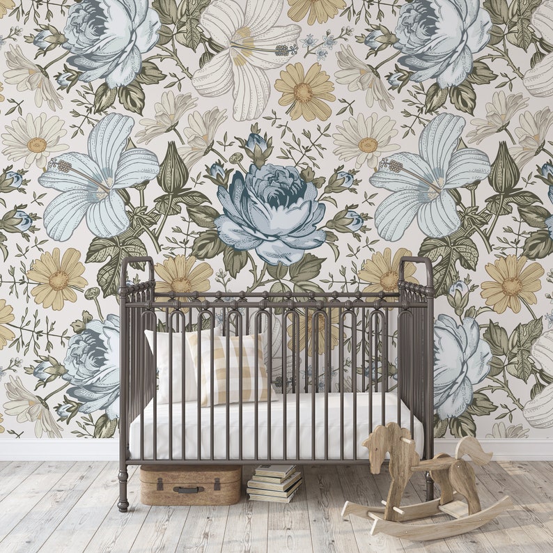 Peel & Stick WALLPAPER JAZMARIE Vintage Flowers Eclectic Floral Girl Nursery Wall Easier Application Removable Self Adhesive Fabric 0135L image 4