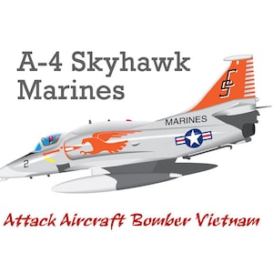 A-4 Skyhawk Marines Wall Fabric Calcomanía vietnam Attack Fighter Bomber Left View Airplane up to 54 &quot;wide Bedroom Man Cave Decor Military Dad