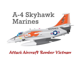 A-4 Skyhawk Marines Wall Fabric Decal Vietnam Attack Fighter Bomber Left View Airplane up to 54" wide Bedroom Man Cave Decor Military Dad