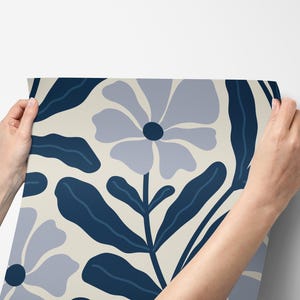Scandinavian Navy Blue Powder Room Wallpaper, Floral Bathroom Wallpaper 0402-52 image 12