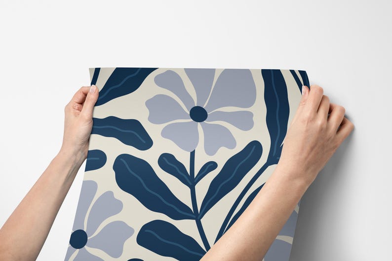 Scandinavian Navy Blue Powder Room Wallpaper, Floral Bathroom Wallpaper 0402-52 image 12