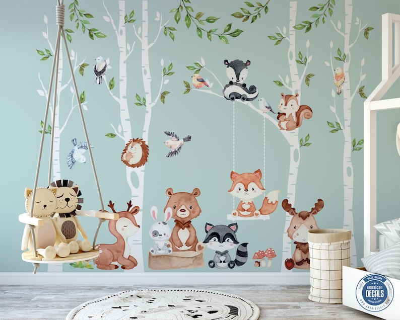 Woodland Décor 4 Birch Trees Nursery Baby Room Wall Decals Etsy