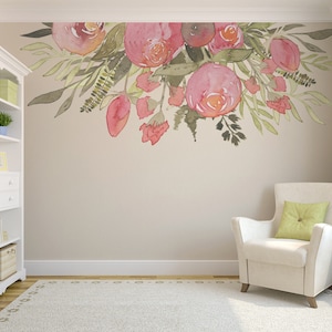 Watercolor Flower Decals GEORGIA CHARM Blooms Peonies Wall Decals Floral Garden Decor Girls Baby Room Baby Nursery Pink Peony