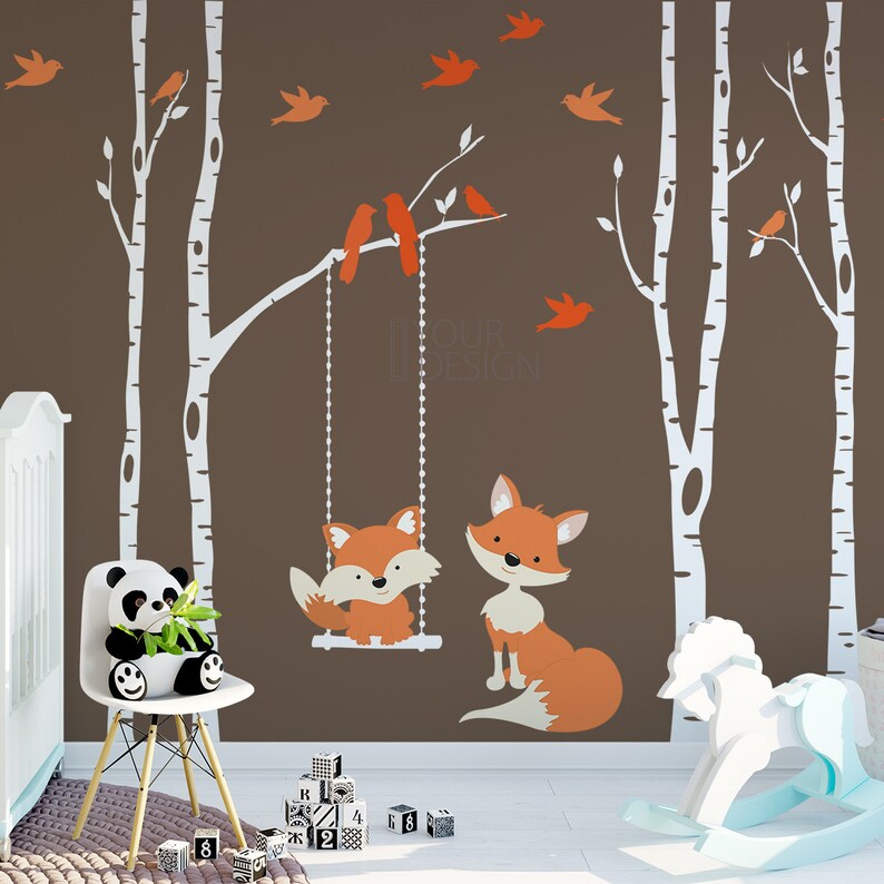 FOX Wall Decals 4 Trees Birch Nursery Vinyl Decor FOX Swinging Etsy