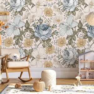 Peel & Stick WALLPAPER JAZMARIE Vintage Flowers Eclectic Floral Girl Nursery Wall Easier Application Removable Self Adhesive Fabric 0135L image 3