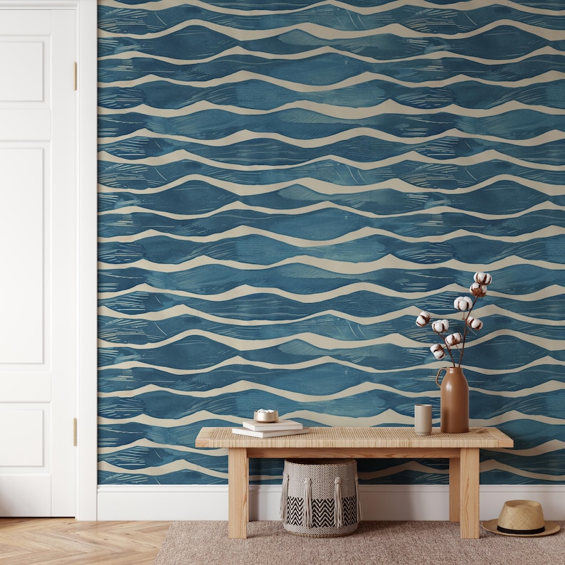 Bathroom Wallpaper, Coastal Wallpaper, Blue Wallpaper 0341-52 image 11