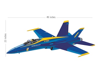 F/A-18 Hornet Blue Angels Wall Decal up to 10 feet wide Decor Living Room Navy US Marines Airplane Fighter Personalized Christmas Gift