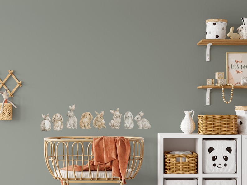 8 Bunnies Woodland Décor Nursery Baby Room Wall Decals Cute Rabbits Animals Sets bild 7