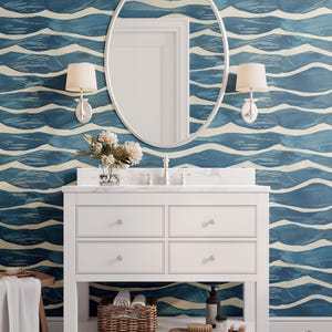Bathroom Wallpaper, Coastal Wallpaper, Blue Wallpaper 0341-52 image 6