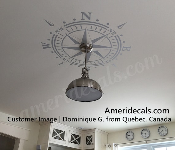 Ceiling Medallion Compass Rose Decal Nautical Beach Decor Removable Graphic Art Vinyl Up To 6 Ft Diameter Lamp Or Chandelier