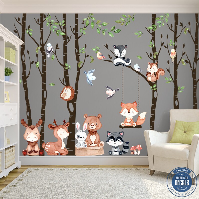 FABRIC Wall Decals Woodland Nursery Décor 6 Trees Forest CUTE Etsy
