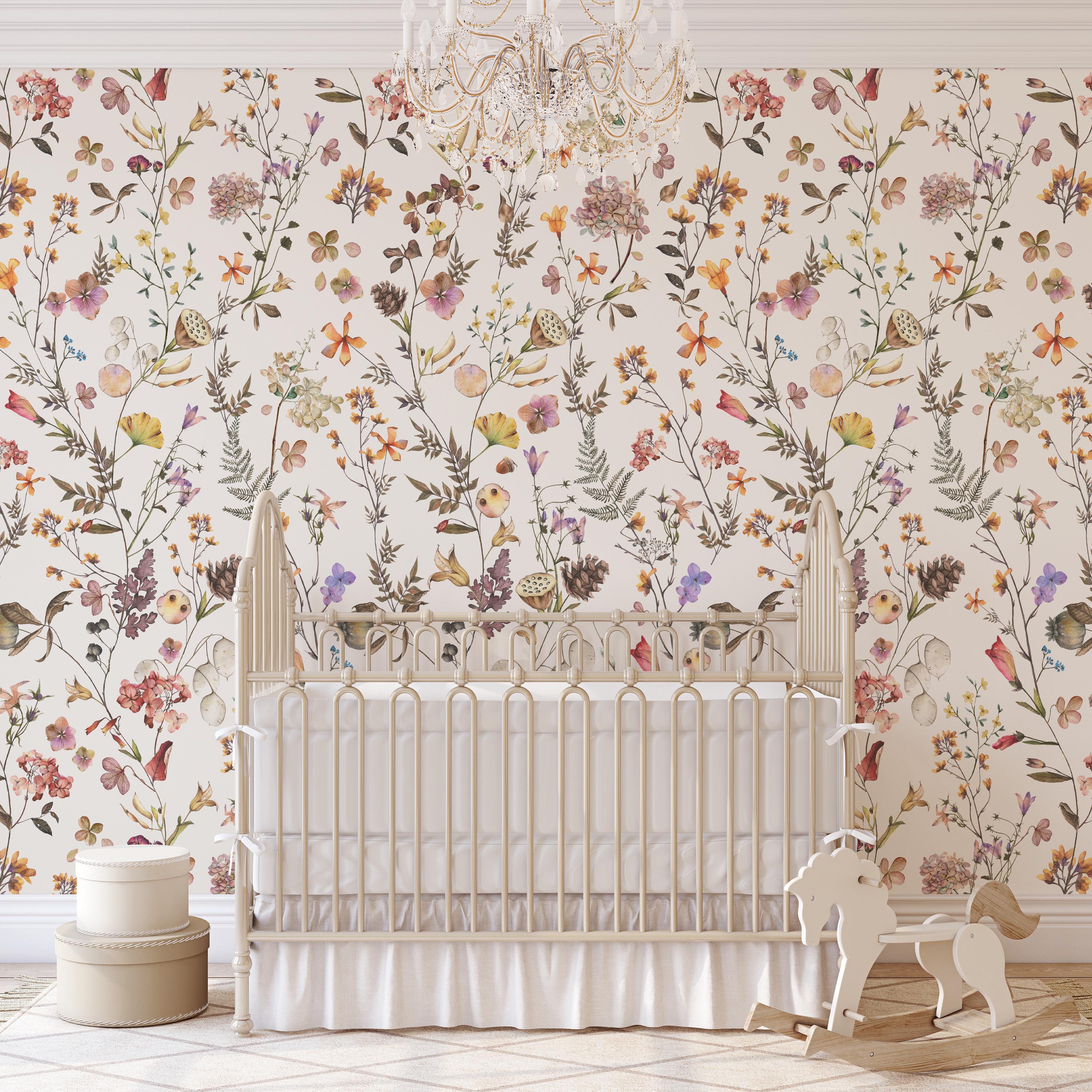 Removable Spray & Stick WALLPAPER WANDA Floral PREPASTED Wallpaper Nursery Botanical Wildflower Hydrangeas Farmhouse Boho Pink Romantic 0388