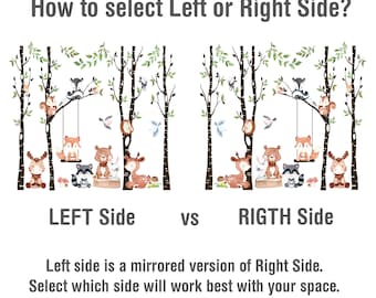 Woodland Nursery Décor 6 Trees Forest CUTE BABY 15 Baby Animals Wall Decals Swing set Fox Bear Deer Moose Raccoon Hedgehog