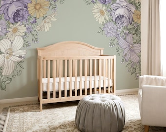 Nursery Wall Decal, Floral Wall Decals, Sage Lavender Corner Decor Sarah