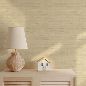 Faux Grasscloth Yellow Beige Wallpaper - Peel and Stick WALLPAPER CANVAS - Grass Cloth Removable Wallpaper - Natural Woven Textured 0396