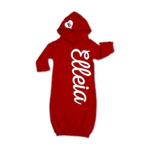 CHRISTMAS Personalized Gift for Newborn Baby: Coming Home Outfit, Printed Baby Name on Gown Red or White, Hooded Baby Gown, Babies Twins