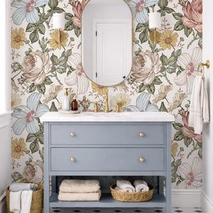 Vintage Botanical Baby Room Wallpaper, Removable Peel Stick Fabric, Floral Wallpaper for Board and Batten Walls CAMILA 0130-52 image 15