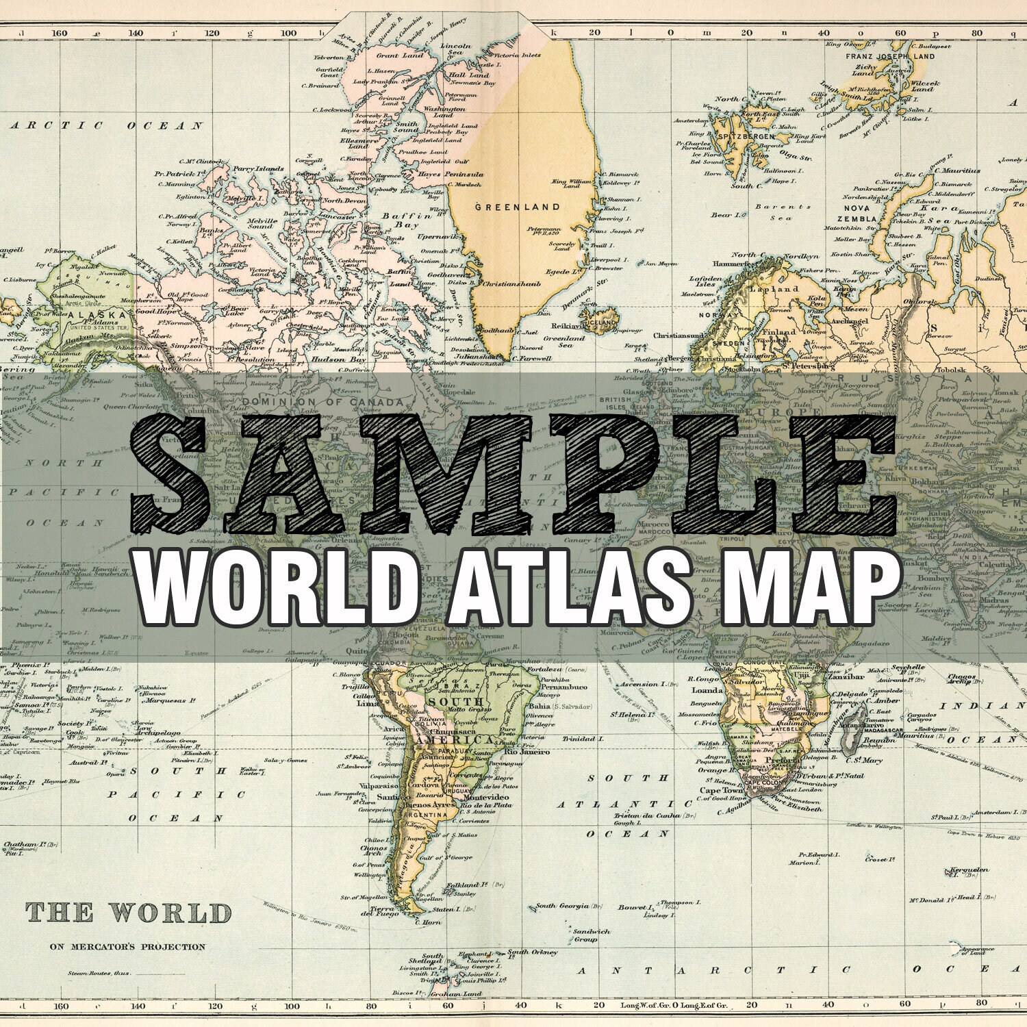 SAMPLE WORLD MAP Atlas Wall Decal Poster Mural Decal Sticker Etsy