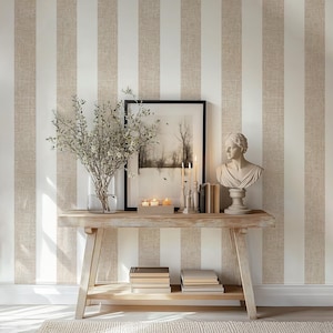 Neutral Stripe Wallpaper, Beige Peel and Stick Wallpaper, Textured Nursery Wallpaper for Baby Room 0551