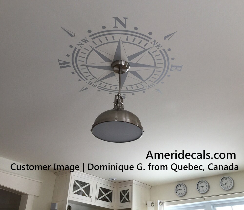 Nautical Ceiling Medallion Compass Rose Beach Decor Metallic Colors Decal Chandelier Lamp Ceiling Fan Removable Graphic Art Vinyl