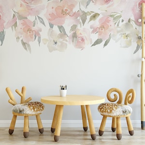 Removable Wall Decal DELANEY HILL SEAMLESS Border Nursery Decor Peel & Stick Flowers Blush Pink Peonies Watercolor Floral Nursery Baby Girl