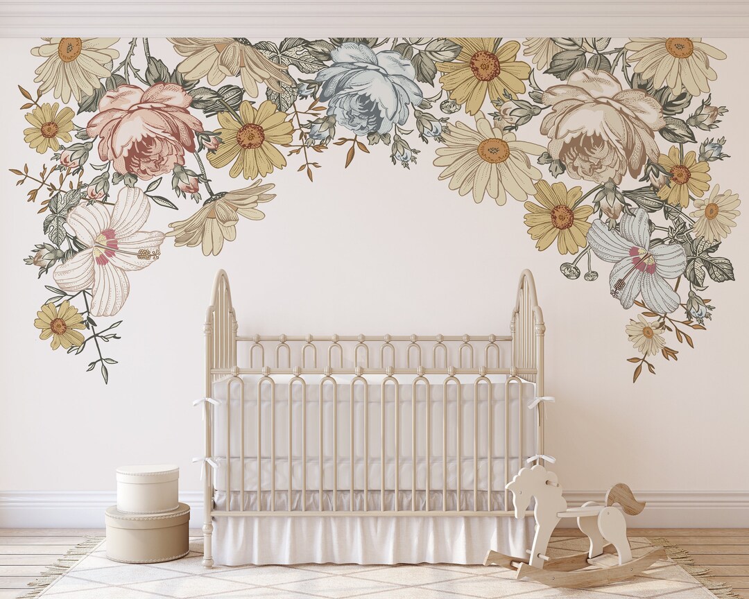 CAMILA Centered Floral Nursery Wall Decals, Vintage Flower CANOPY for ...