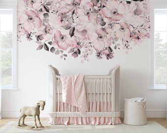 Pink & Lavender Roses Peonies Wall Decal Border - ROSIE Wall Decal BORDER Nursery Flowers Removable Blooms Watercolor Floral Girls Room