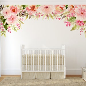 DELILAH Roses Dahlias CANOPY Removable Wallpaper Nursery Décor Wall Decals Peonies Watercolor Floral Garden Baby Girls Room Flowers