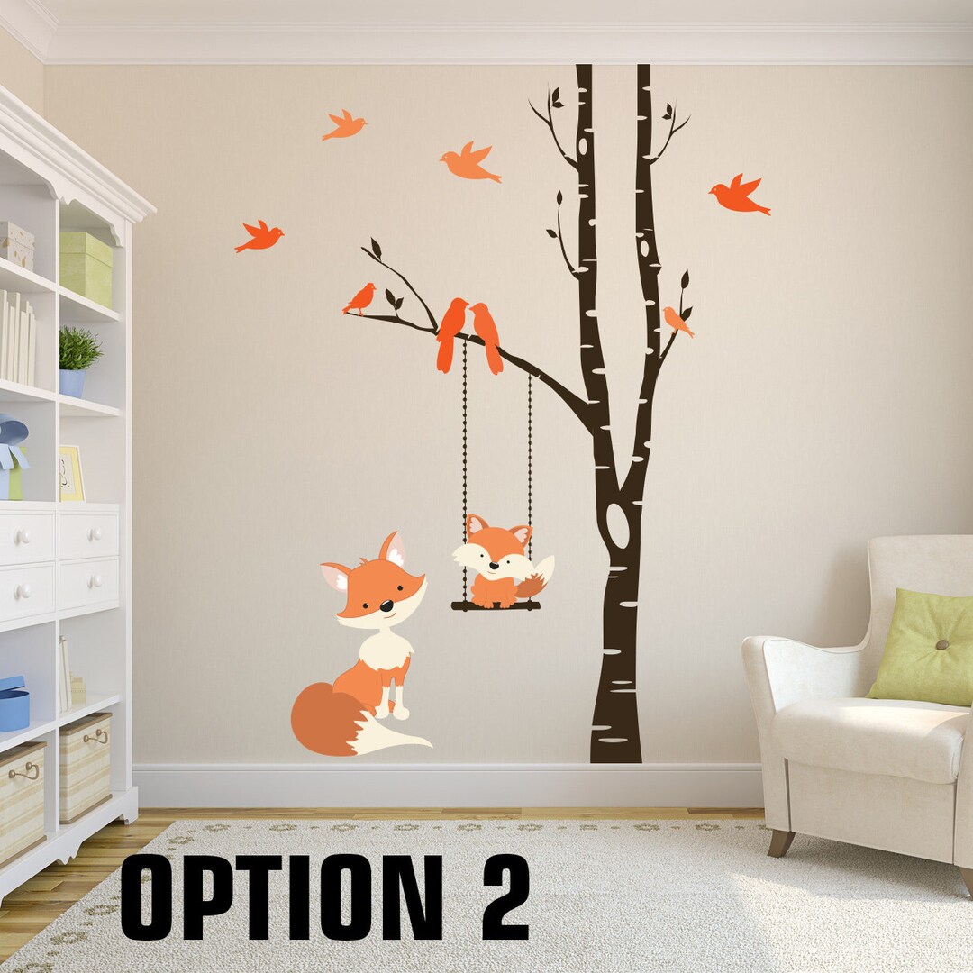 Woodland FOX Nursery Wall Decals - 1 Tree Birch for Nursery Vinyl Decor ...
