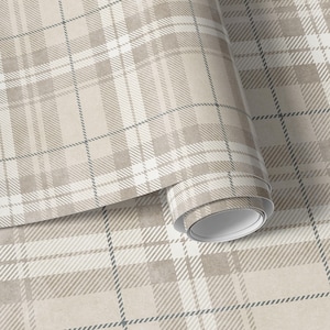 Neutral Fall Plaid REMOVABLE WALLPAPER- Paradise Valley Tartan Peel & Stick FABRIC Rustic Wallpaper, Home Décor, Nursery Wallpaper T0043-26