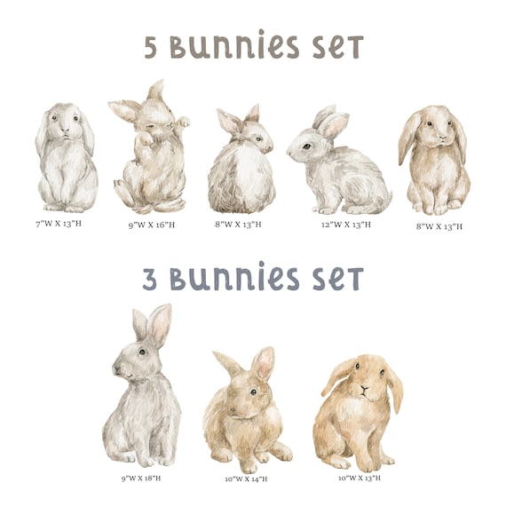 8 Bunnies Woodland Décor Nursery Baby Room Wall Decals Cute Rabbits Animals Sets