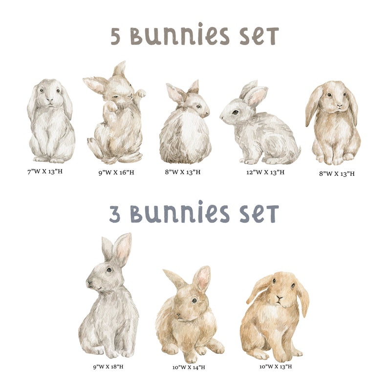 8 Bunnies Woodland Décor Nursery Baby Room Wall Decals Cute Rabbits Animals Sets bild 1
