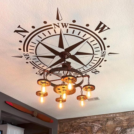 Compass Rose Ceiling Medallion Nautical Home Office Decor Chandelier Surround 3mil Removable Matte Vinyl