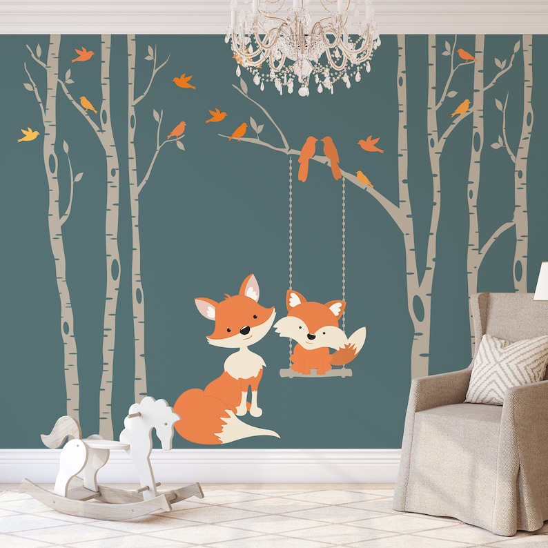 WOODLAND NURSERY Wall Decal 6 Birch Trees Nursery Decor Baby Etsy