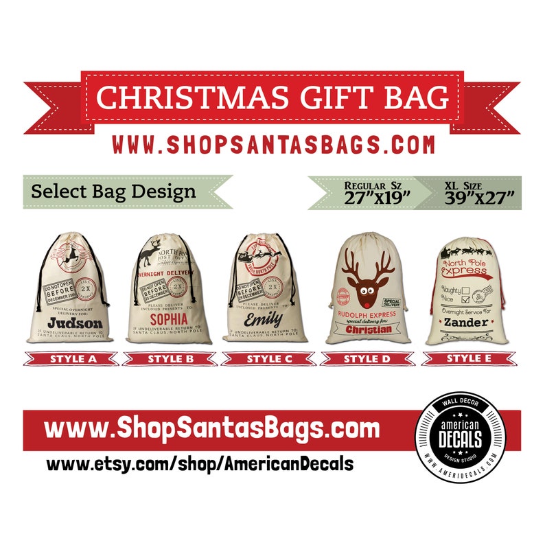 CHRISTMAS GIFT BAG, North Pole Express Santa Sack, Custom Santa Sack, Christmas gift bag for kids, Santa Claus bag, Personalized Gift image 2