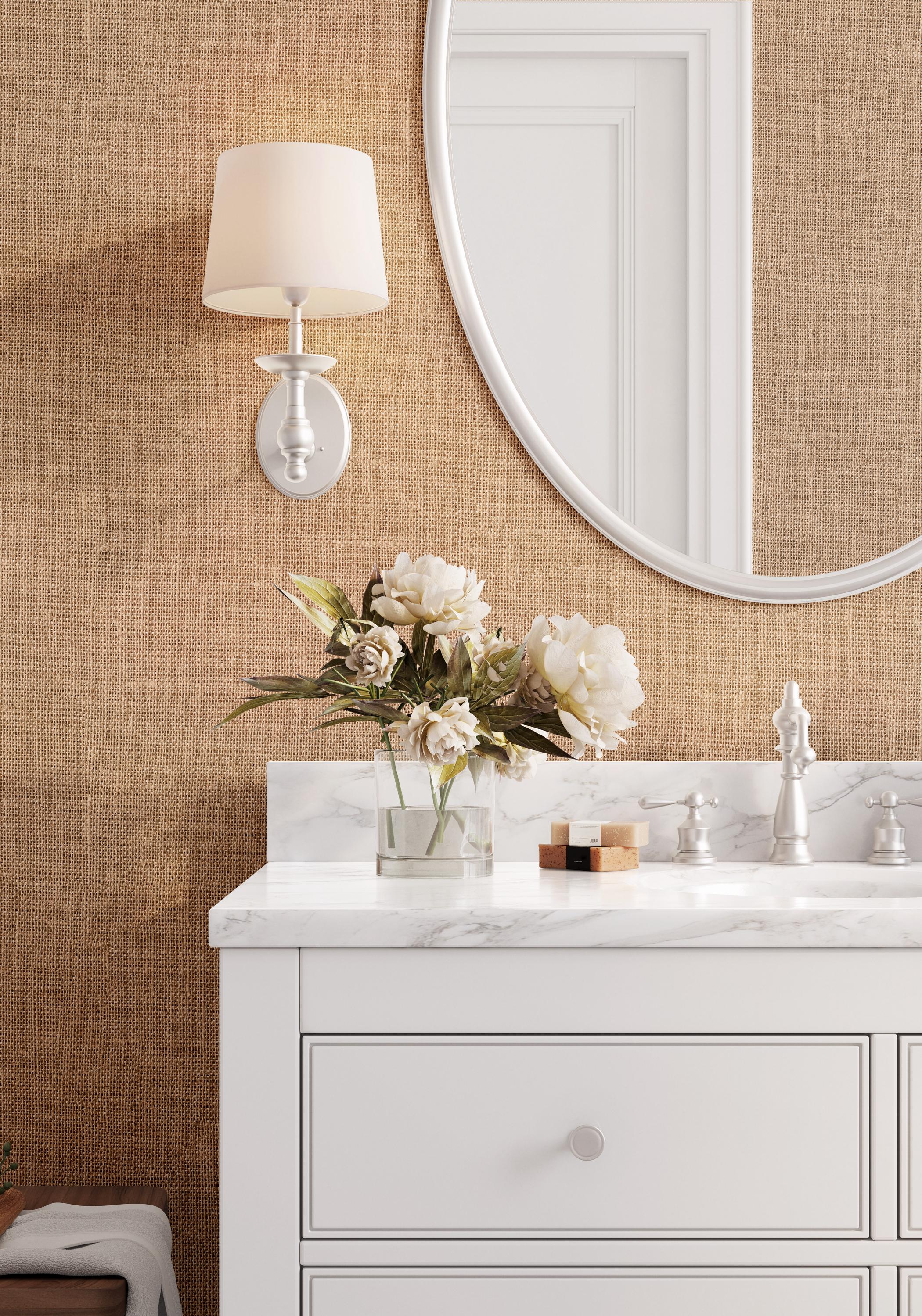 Faux Burlap Peel and Stick FABRIC WALLPAPER, Rustic Grasscloth Removable Wallpaper, Terracotta Nature Textile Texture, Self Adhesive 0399-13