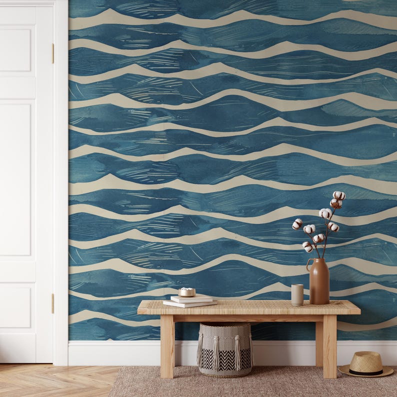 Bedroom Wallpaper, Coastal Wallpaper, Blue Wallpaper 0341-78 image 8