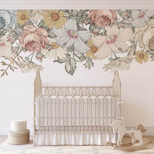 Floral Nursery Wall Decals CAMILA CANOPY Vintage Flowers Wall Etsy