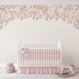 Removable Decals Floral Canopy |  Wall to Wall Nursery Décor, Blush Pink Watercolor Peonies, DELANEY JASMIN