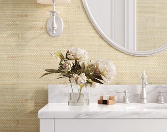 Faux Grasscloth Bathroom Wallpaper, Beige Textured Powder Room Wallpaper, Neutral Woven Peel and Stick or Traditional Wallpaper 0396-26
