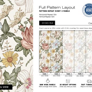 Vintage Botanical Baby Room Wallpaper, Removable Peel Stick Fabric, Floral Wallpaper for Board and Batten Walls CAMILA 0130-52 image 3
