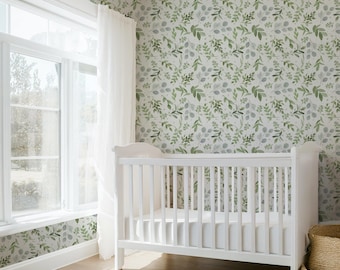 Nursery Wallpaper Peel and Stick | Fern Botanical Green Wallpaper | Baby Room Kids Wall Decor 0160-26